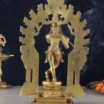 Pure Brass Lord Krishna with Celestial Aura Prabhavali Idol - 12.5" Height, Golden Finish